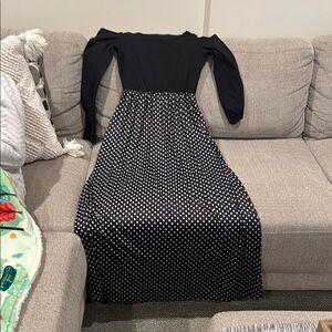 Black and White A-Line Dress with Bishop Sleeves